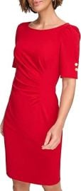 DKNY Womens Button Short Sleeve Ruched Sheath Dress at Amazon