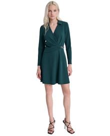 DKNY Womens Collared Fit Flare Scuba Crepe Dress - Macys at Macys