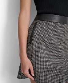 DKNY Womens Faux-Leather-Trim Mini Tweed Skirt - Macys at Macys