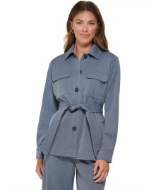 DKNY Womens Long-Sleeve Tie-Waist Pocket Shirt Jacket Reviews - Jackets Blazers - Women - Macys at Macys