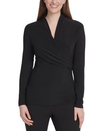 DKNY Womens Matte Jersey Faux Wrap Top - Macys at Macys