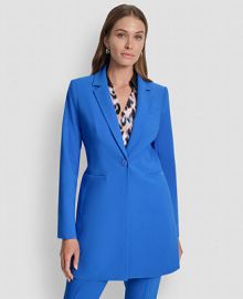 DKNY Womens Notch-Collar One-Button Long Jacket - Macys at Macys