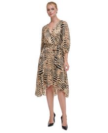 DKNY Womens Printed A-Line Faux-Wrap Dress - Macys at Macys