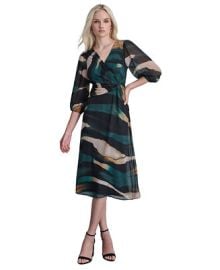 DKNY Womens Printed Balloon-Sleeve Side-Twist Dress - Macys at Macys