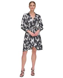 DKNY Womens Printed Belted Dress - Macys at Macys