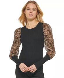 DKNY Womens Printed Mixed-Media Long-Sleeve Sweater Reviews - Sweaters - Women - Macys at Macys