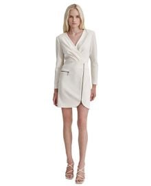 DKNY Womens Ruched-Front Long-Sleeve V-Neck Zipper Dress - Macys at Macys