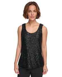 DKNY Womens Scoop-Neck Sequin Tank Top - Macys at Macys