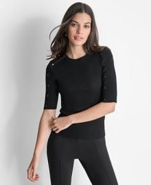 DKNY Womens Short-Sleeve Button Sweater - Macys at Macys