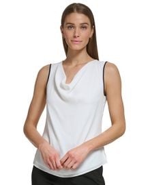 DKNY Womens Sleeveless Cowl-Neck Colorblocked Top - Macys at Macys