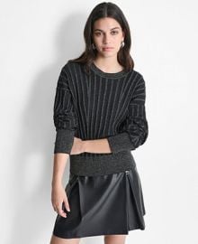 DKNY Womens Striped Dropped-Sleeve Crewneck Sweater - Macys at Macys