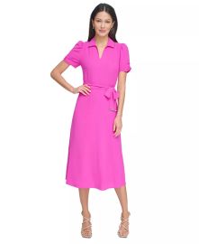 DKNY Womens Tie-Waist Point Collar A-Line Dress - Macys at Macys