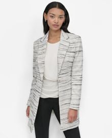DKNY Womens Tweed Notch-Collar One-Button Long Blazer - Macys at Macys