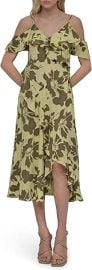 DKNY Womenx27s Cold Shoulder Surplice Neck High Low Hem Ruffle Dress at Womens Clothing store at Amazon