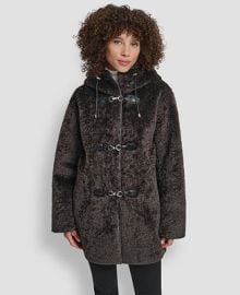 DKNY Womenx27s Shearling Hooded Toggle Coat - Macyx27s at Macys
