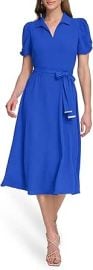 DKNY Womenx27s Short Sleeve Tie Fit amp Flare Midi Dress at Womens Clothing store at Amazon