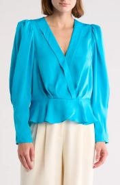 DKNY Wrap Front Satin Peplum Blouse at Nordstrom Rack