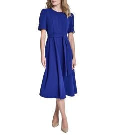 DKNY by Donna Karan Scuba Crepe Short Sleeve A-Line Midi Dress at Dillards