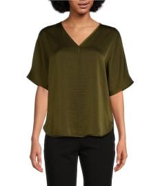 DKNY by Donna Karan Woven V-Neck Short Sleeve Blouse at Dillards