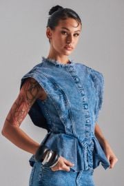 DONT PLAY WITH MY HEART DENIM BLOUSE at Akira