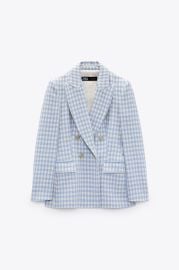 DOUBLE BREASTED HOUNDSTOOTH BLAZER - Ecru  Blue   United States at Zara