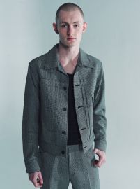 DPTO Black amp Grey Wool Linen Houndstooth Cow Boy Jacket at DPTO