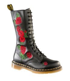 DR. MARTENS VONDA ROSE-EMBROIDERED COMBAT BLOCK HEEL BOOTS at Dillards