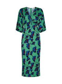 DVF Valerie Floral Ruched Tie Front Midi Dress at Cettire