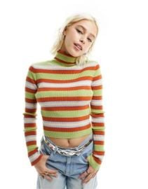 Daisy Street ribbed knit roll neck jumper in multi stripe at ASOS