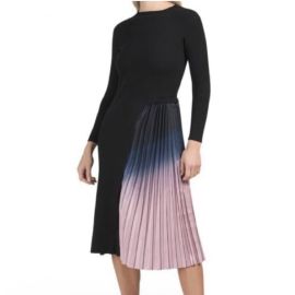 Dalia MacPhee Pleated Ombre Skirt Sweater Midi Dress Sz L Black Ribbed Knit eBay at eBay