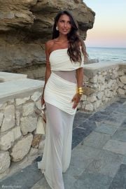 Dallas One Shoulder Mesh Maxi Dress - Ivory vert MESHKI US at Meshki