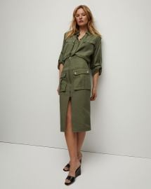 Dallas Zip-Front Cargo Midi Skirt at Veronica Beard