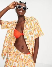 Damson Madder flower print boxy shirt in orange - part of a set at ASOS