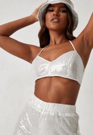 Dani Michelle x white co ord sequin bralette by Missguided at Missguided