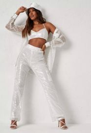 Dani Michelle x white co ord sequin pants by Missguided at Missguided