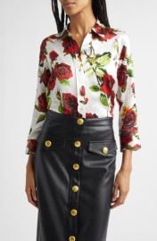 Dani Rose Print Silk Button-Up Shirt at Nordstrom
