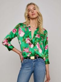 Dani Silk Blouse in Green Multi Santa Fe Rose L39AGENCE at L'Agence