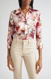 Dani Three Quarter Sleeve Silk Button-Up Shirt at Nordstrom