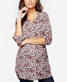 Daniel Rainn Maternity Floral-Print Split-Neck Tunic at Macys