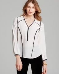 Daniel Rainn Piped Zip Front Blouse at Bloomingdales