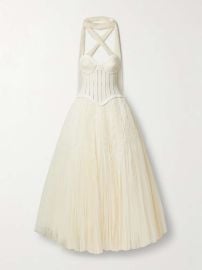 Danielle Frankel Anika strapless plisse satin trimmed twill and tulle gown at Net a Porter