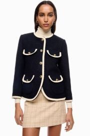 Dark Blue Collarless Jacket by Sandro Rent the Runway at Rent the Runway