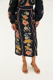 Dark Blue Maira Floral Midi Skirt at FARM Rio