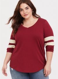 Dark Red V-Neck Football Tee by Torrid at Torrid