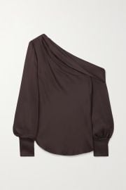 Dark brown Alice one-shoulder draped hammered-satin top JONATHAN SIMKHAI NET-A-PORTER at Net a Porter