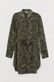 Dark green/snakeskin-patterned Blouse with Tie Belt at H&M