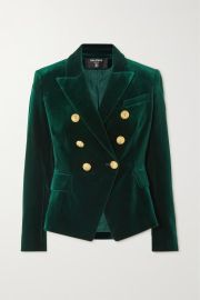 Dark green Double-breasted cotton-velvet blazer  BALMAIN  NET-A-PORTER at Net a Porter