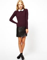 Dark red sweater with lace collar at Asos