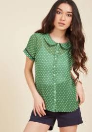 Darling in Dots Button-Up Top in Clover at ModCloth