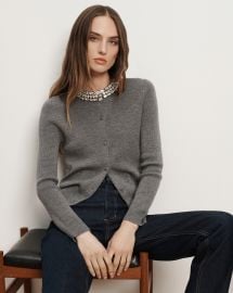 Daro Crystal Embellished Cardigan in Dark Heather Grey at Veronica Beard